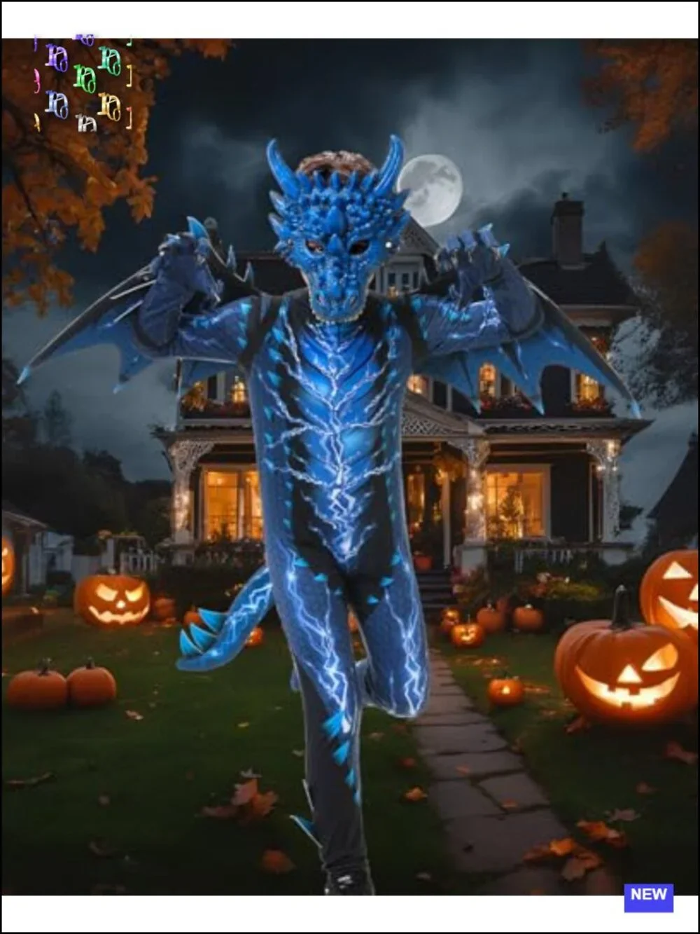 Boys Dragon Costume with Mask and Lightning Wings Halloween Fancy Dress Set